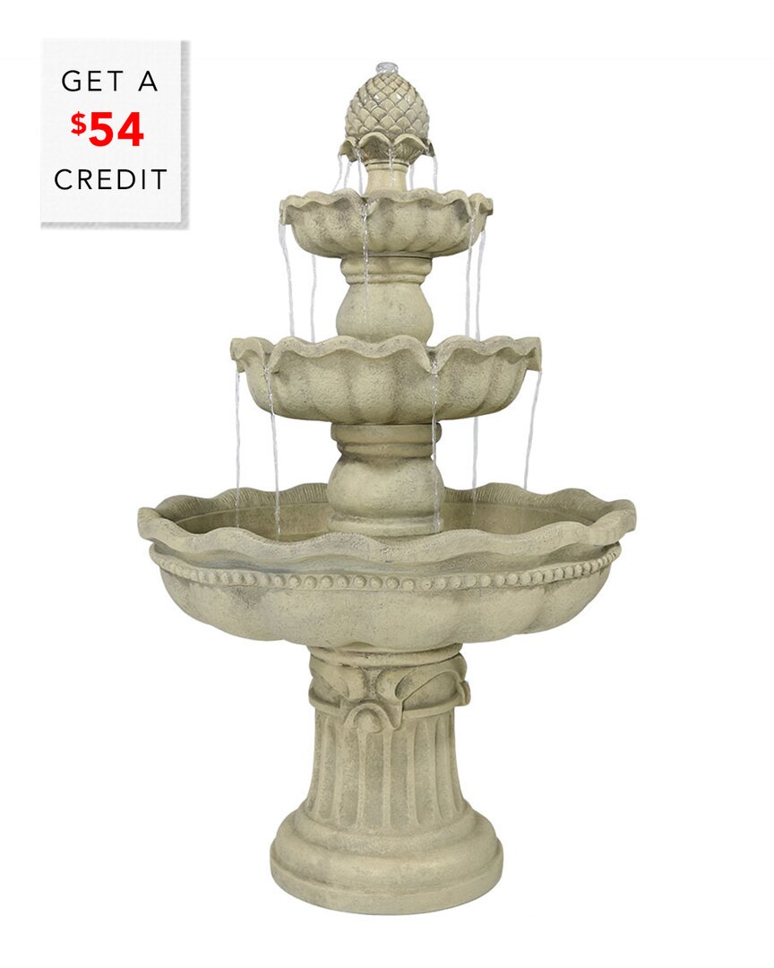 Sunnydaze 51"h Electric Polyresin And Fiberglass 3-tier Pineapple Top Outdoor Water Fountain In White