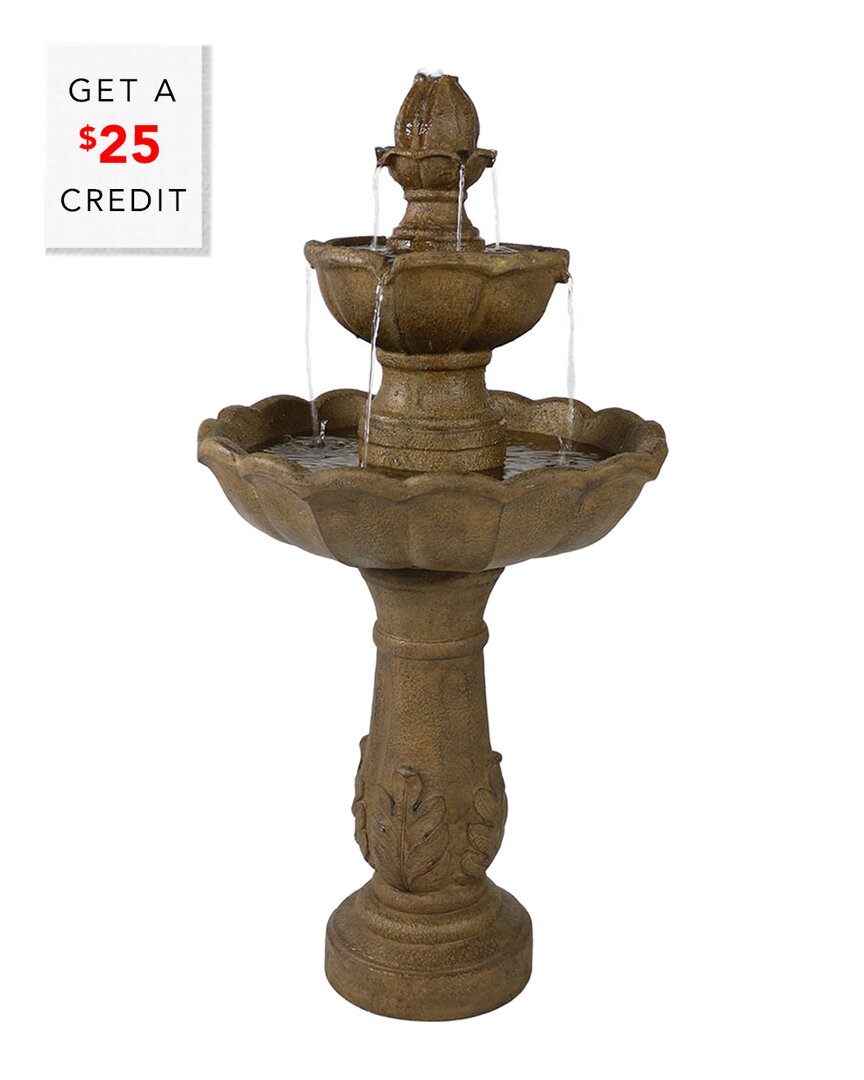Sunnydaze 38"h Electric Resin 2-tier Blooming Flower Outdoor Water Feature In Brown