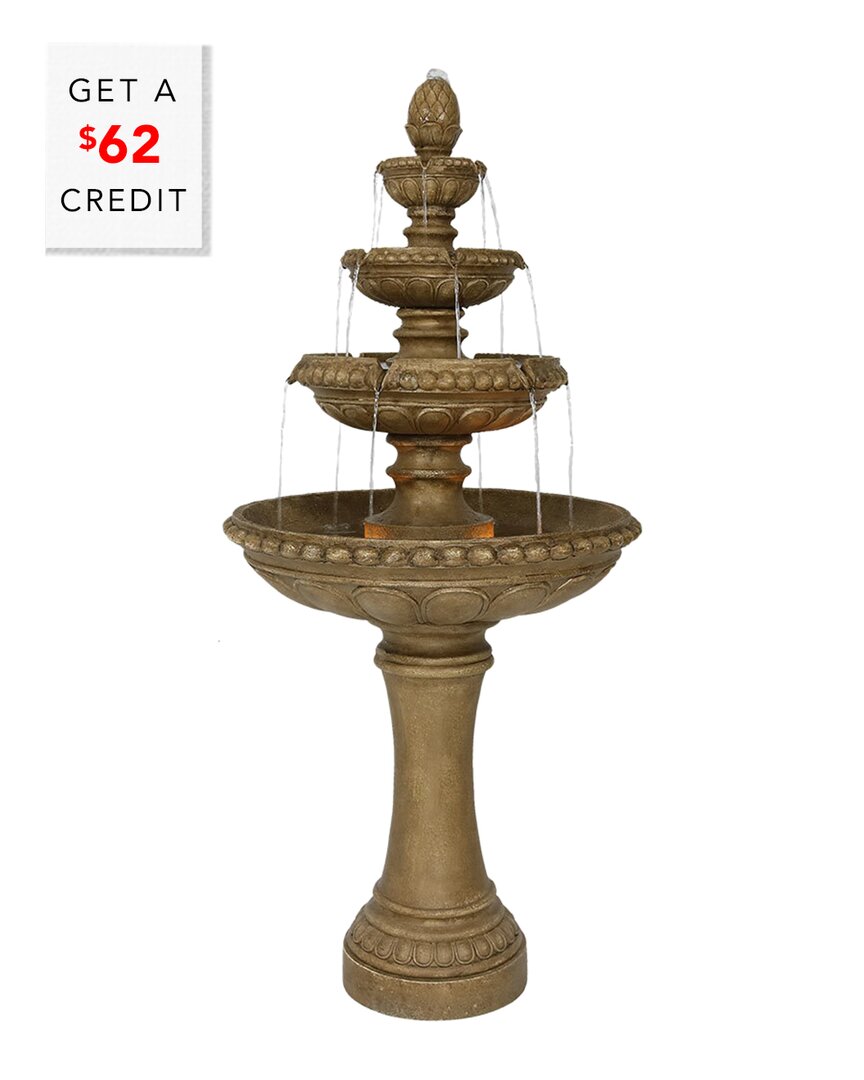 Sunnydaze 65"h Electric Resin And Concrete 4-tier Eggshell Edge Outdoor Water Fountain With Led Lights In Brown