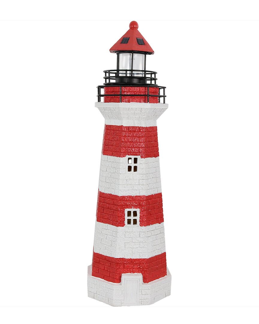 Sunnydaze Red Striped Solar Led Nautical Lighthouse Outdoor Light Decor