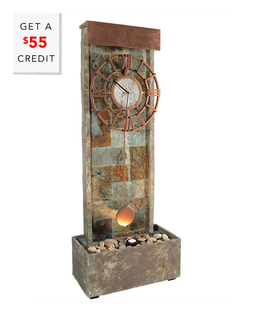SUNNYDAZE SUNNYDAZE SLATE CLOCK INDOOR-OUTDOOR WATER FOUNTAIN 49IN WATER FEATURE W/ LED WITH $55 CREDIT 