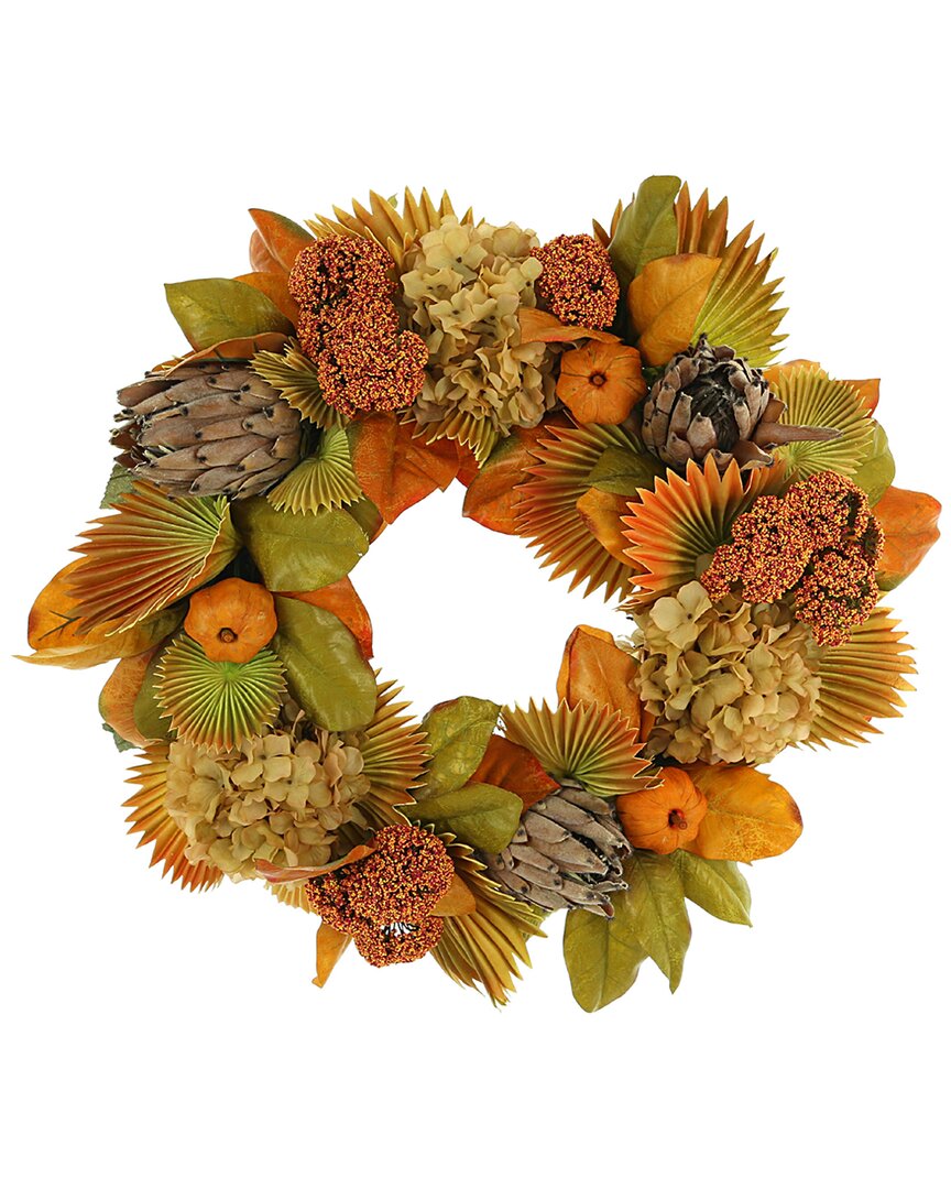 Creative Displays 26 Orange And Green Autumn Harvest Wreath With Protea And  Pumpkins In Multi