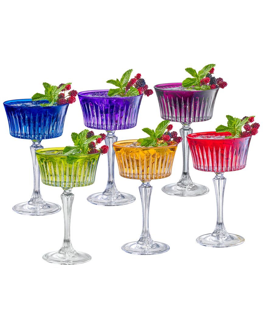 Barski Set Of 6 Colored Champagne Coupe Glasses