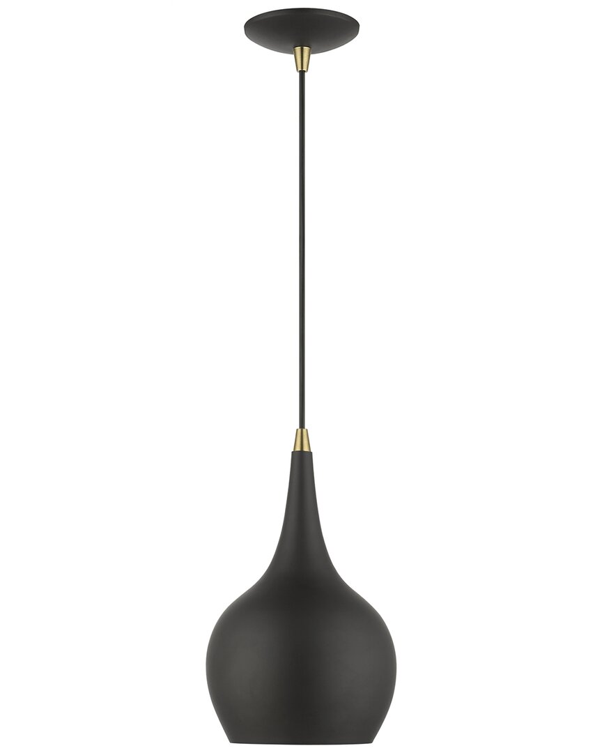 Livex Lighting 1 Light Black With Antique Brass Accents Mini Pendant In Black