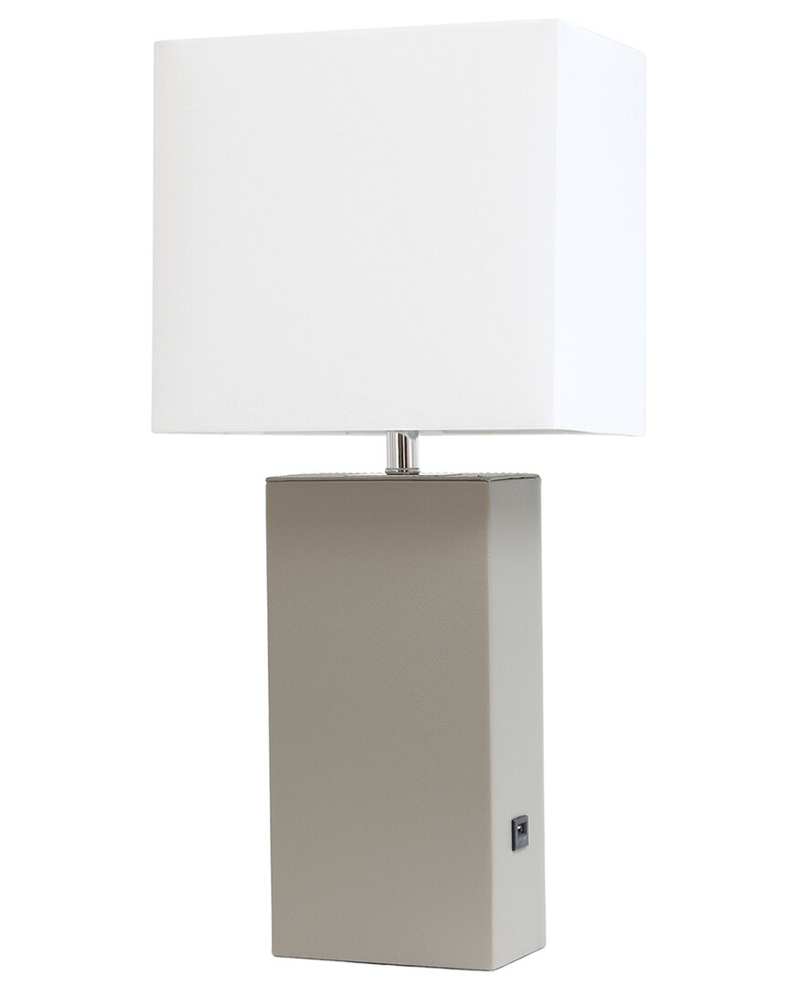 Lalia Home Laila Home Modern Leather Table Lamp With Usb And White Fabric Shade In Gray