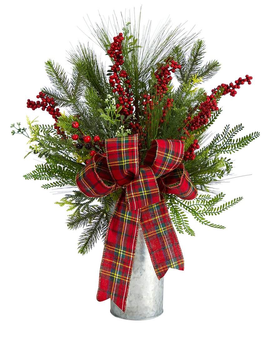 Nearly Natural 28in Holiday Winter Greenery Arrangement In Green