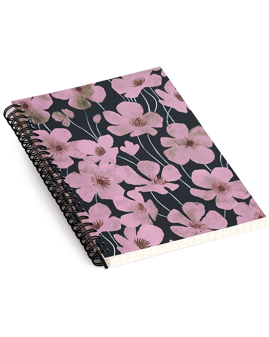 Deny Designs Emanuela Carratoni Pink Flowers On Blue Spiral Notebook