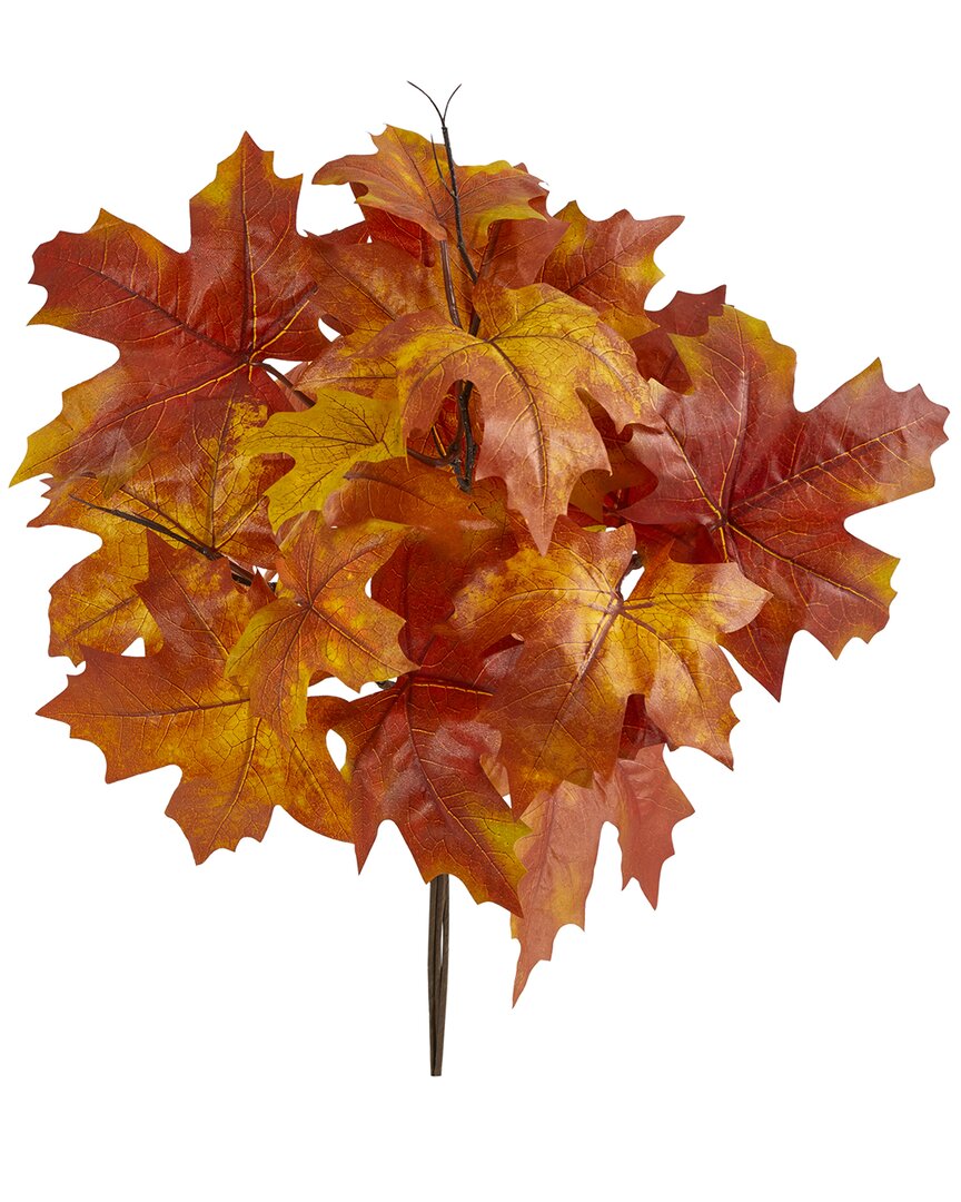 Nearly Natural Set Of Two 18in Autumn Maple Leaf Artificial Flowers In Orange