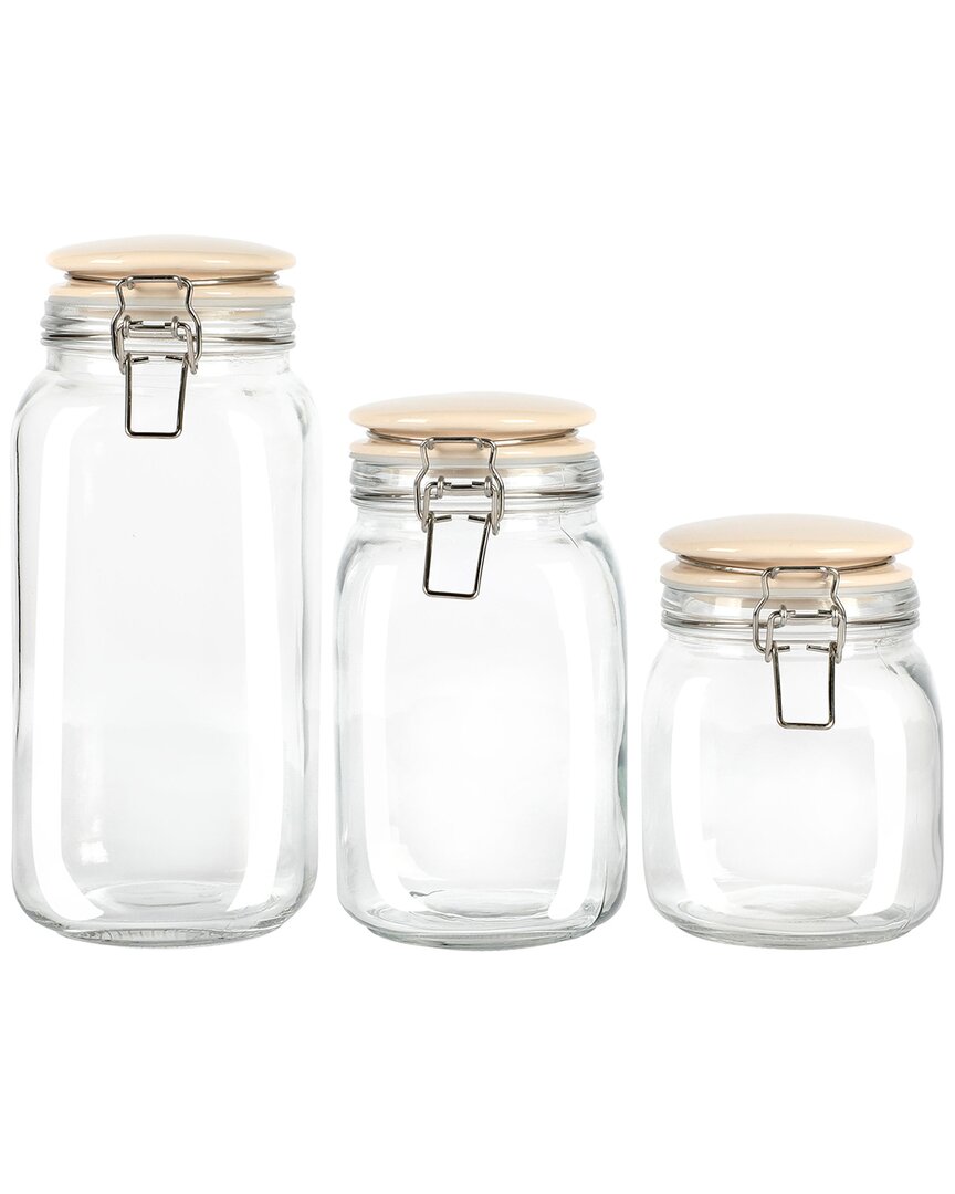 Martha Stewart Rindleton 3pc Glass Canister Set With Ceramic Lids In White