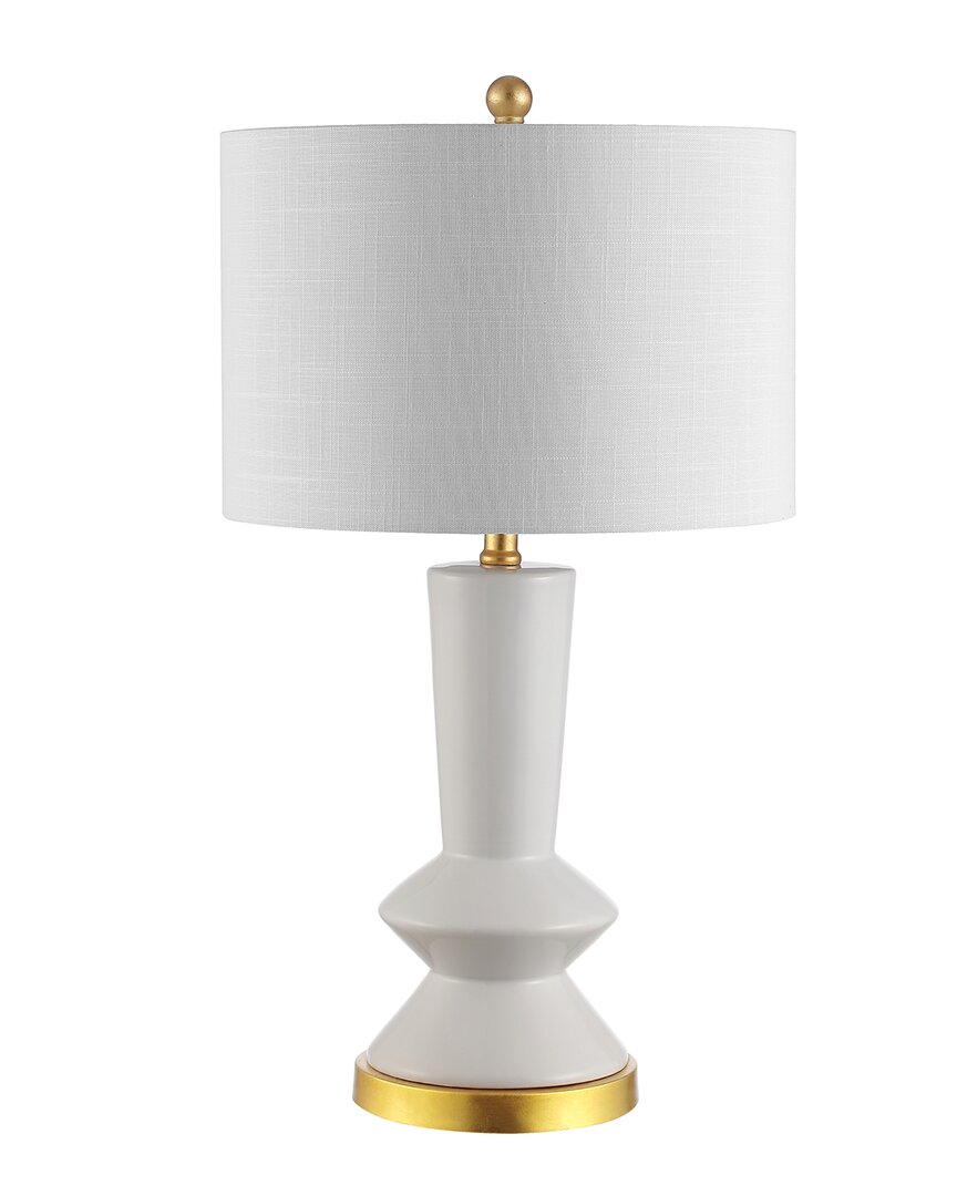 Jonathan Y Ziggy 27 Ceramic Iron Contemporary Glam Led Table Lamp In White