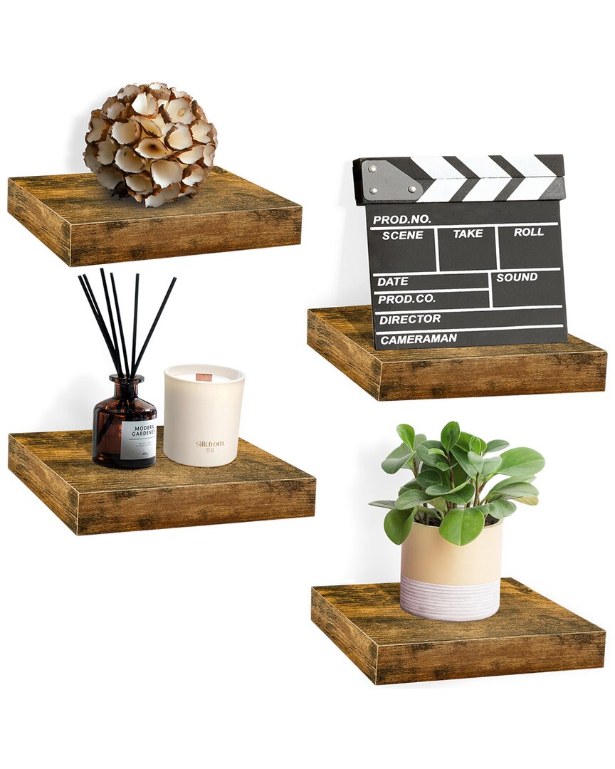 Sorbus 9in Square Walnut Floating Shelves (set Of 4) In Brown