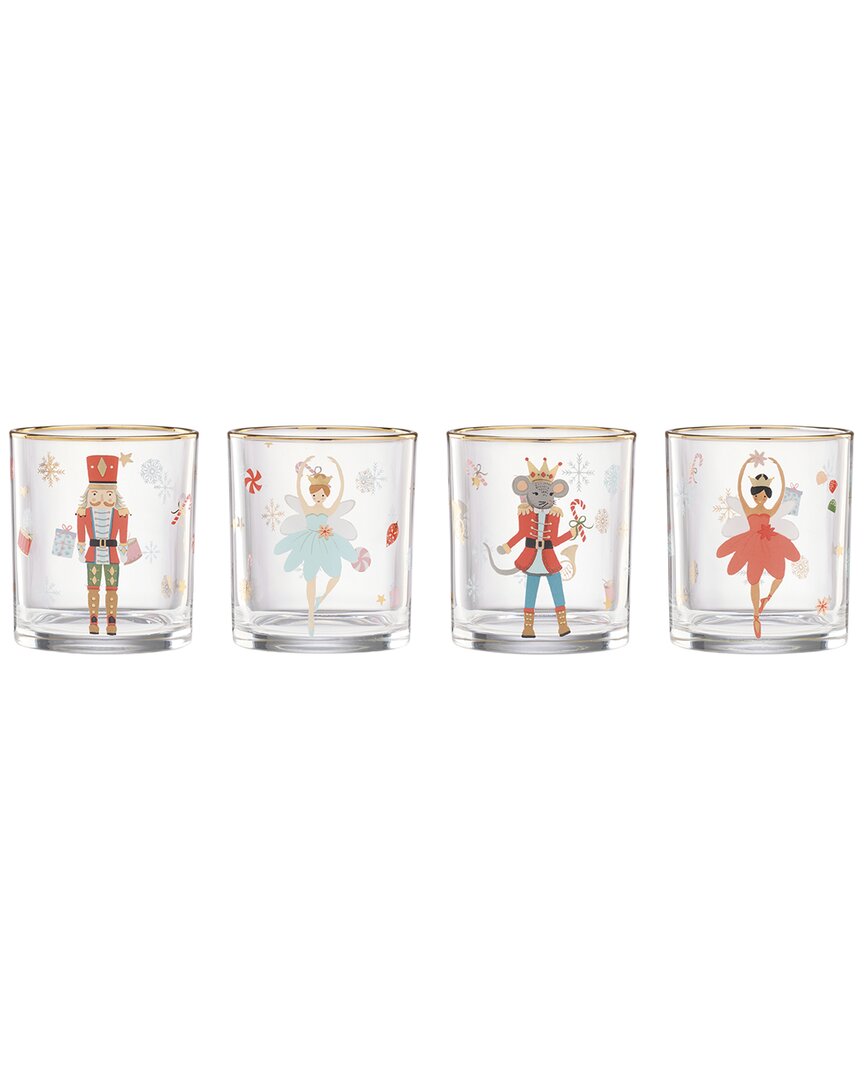 Lenox Set Of 4 Nutcracker Ballet Double Old Fashioned Glasses In Transparent