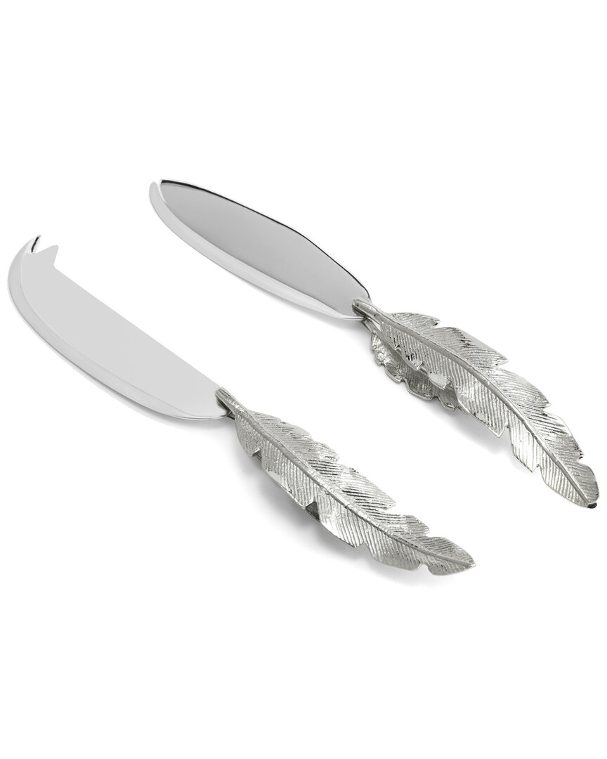 Michael Aram Silver Feather Cheese Knife & Spreader Set In Nocolor