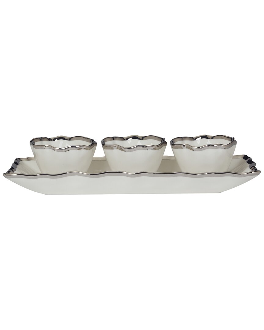 Certified International Regency 4pc Porcelain Tray & Condiment Bowls Set