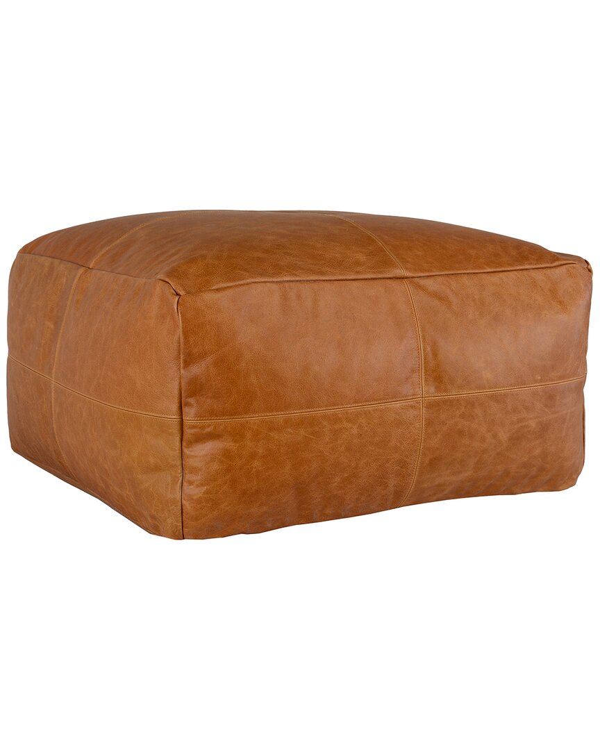 Kosas Home Cheyenne Genuine Leather 24in Square Brown Pouf By