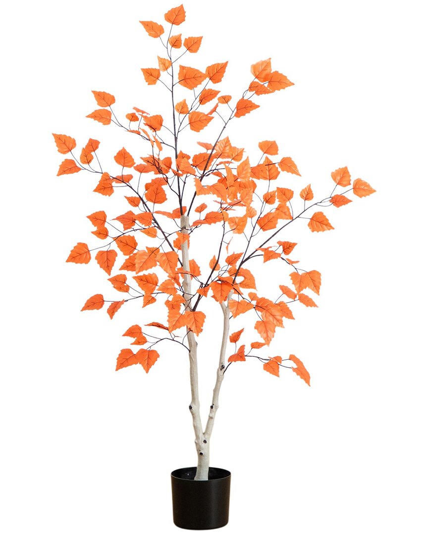 Nearly Natural 4ft. Autumn Paper Birch Artificial Fall Tree In Orange