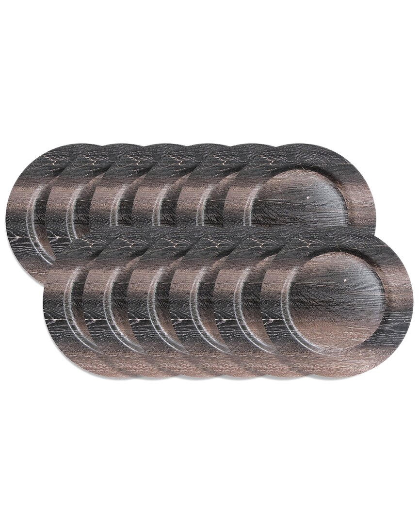 American Atelier Walnut Finish Charger Plate 12 Piece Dinnerware Set, Service For 12