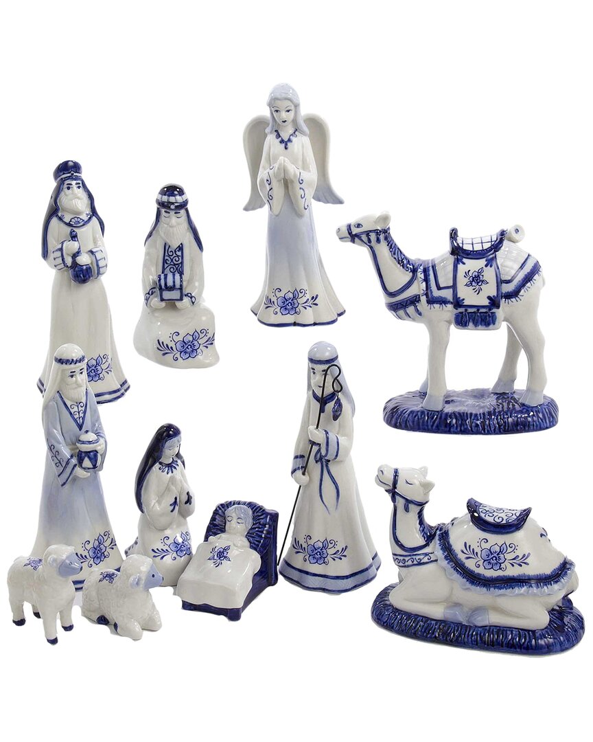 Kurt Adler Delft Blue Nativity 11pc Nativity Table Top Set In Blue