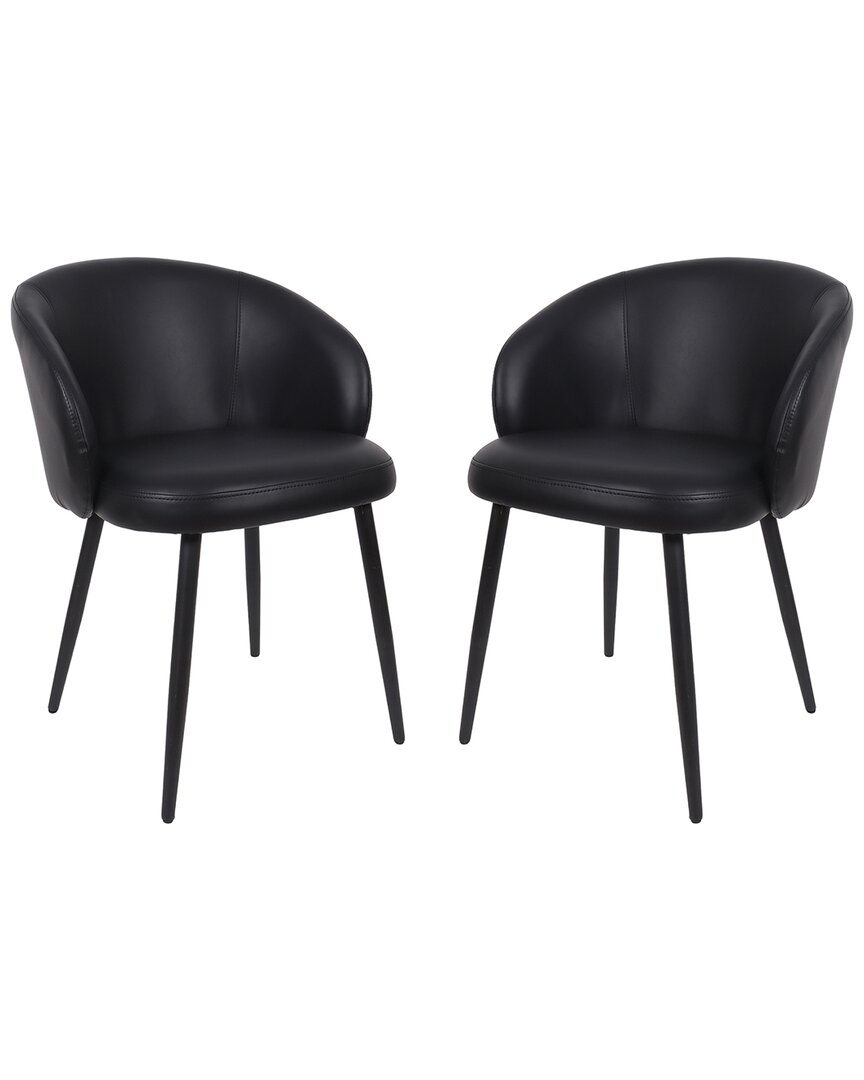 Manhattan Comfort Set Of 2 Looma Metal Vegan Leather Side Chairs In Black