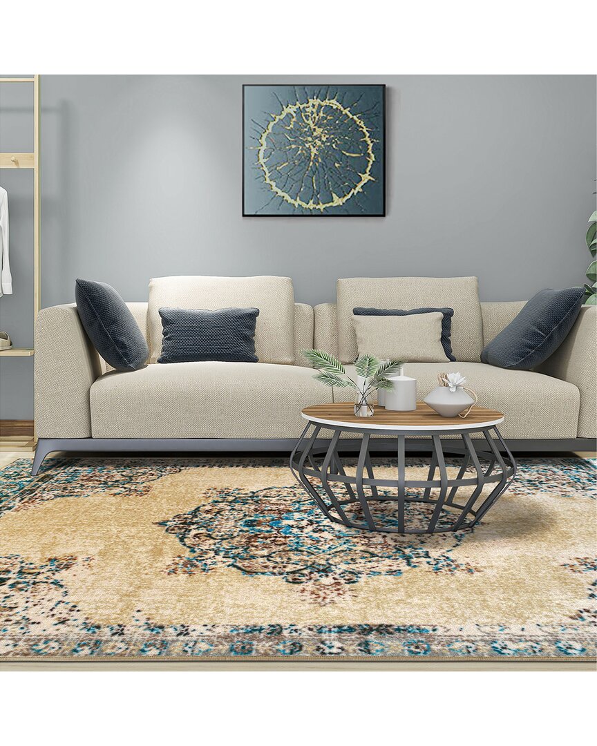 Superior Decklan Machine Washable Traditional Floral Rug In Neutral