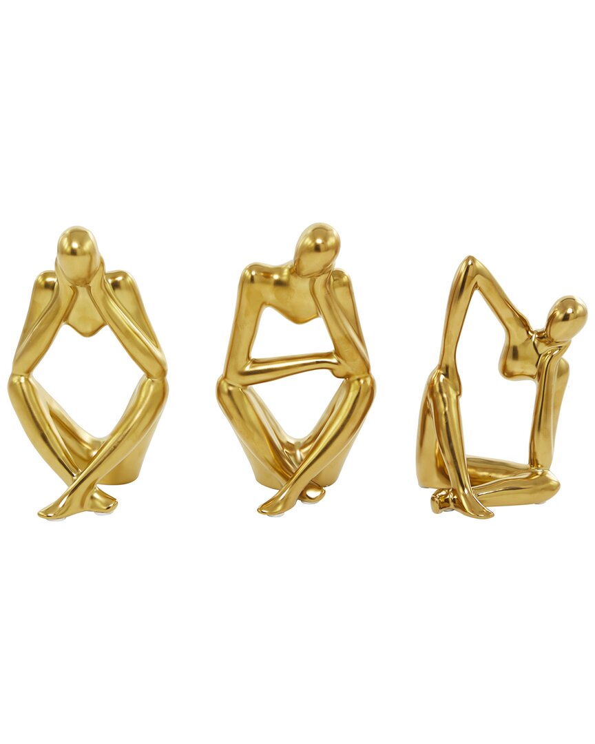 Cosmoliving By Cosmopolitan Set Of 3 Contemporary Sitting Thinker Porcelain Sculpture In Gold