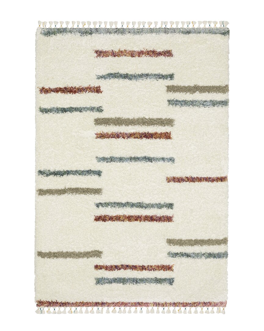 Stylehaven Amerherst Staggered Striped Shag Tassel Fringe Area Rug In Ivory
