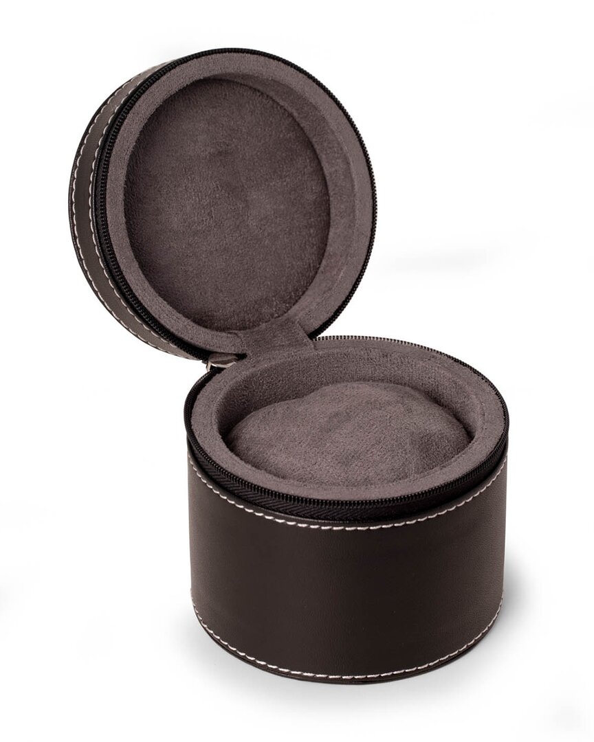 Bey-berk Full Grain Leather Single Watch Case With Zipper Closure In Black