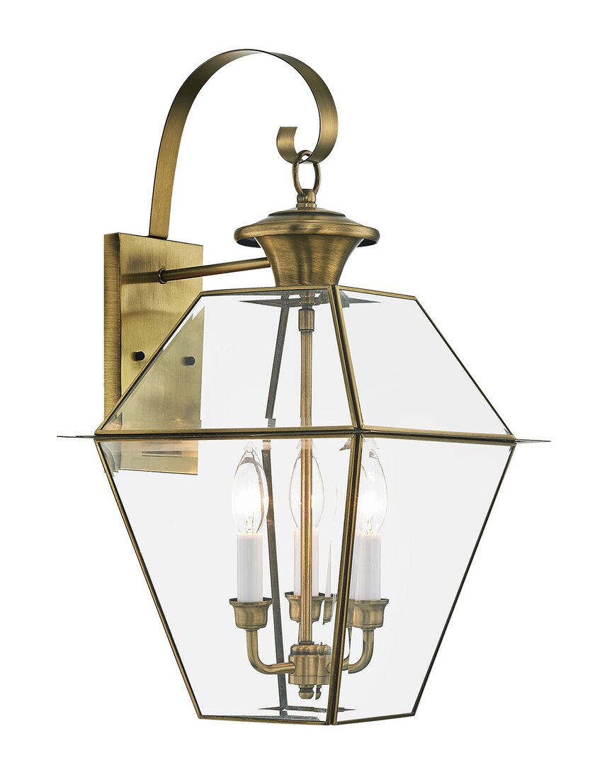 Livex Lighting 3-light Antique Brass Outdoor Wall Lantern