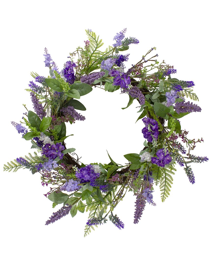 Northlight 20in Lavender & Spring Foliage Artificial Wreath In Purple