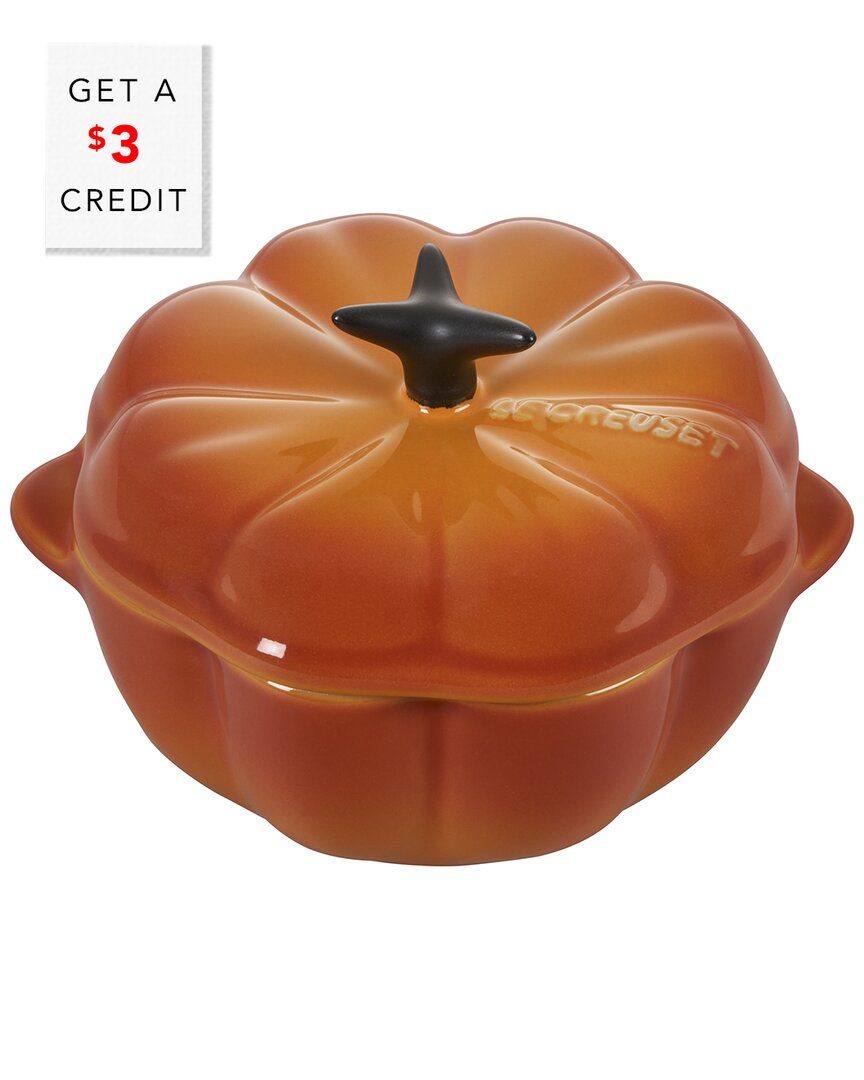 Le Creuset Persimmon Figural Pumpkin Petite Cocotte With $3 Credit