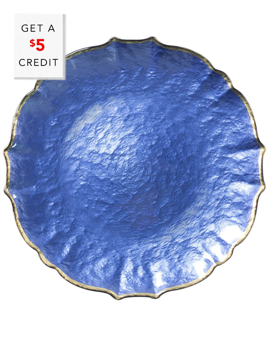 VIETRI VIVA BY VIETRI BAROQUE GLASS COBALT SERVICE PLATE/CHARGERTE/ WITH $4 CREDIT