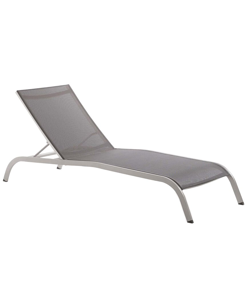 Modway Savannah Mesh Chaise Outdoor Patio Aluminum Lounge Chair In Grey