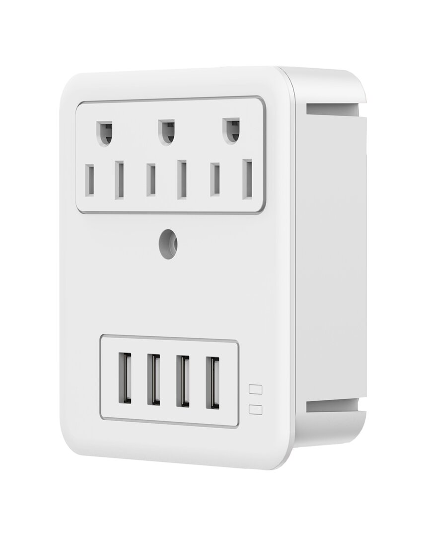 Lax Gadgets 3 Wall Outlets With 4 Usb Ports In White