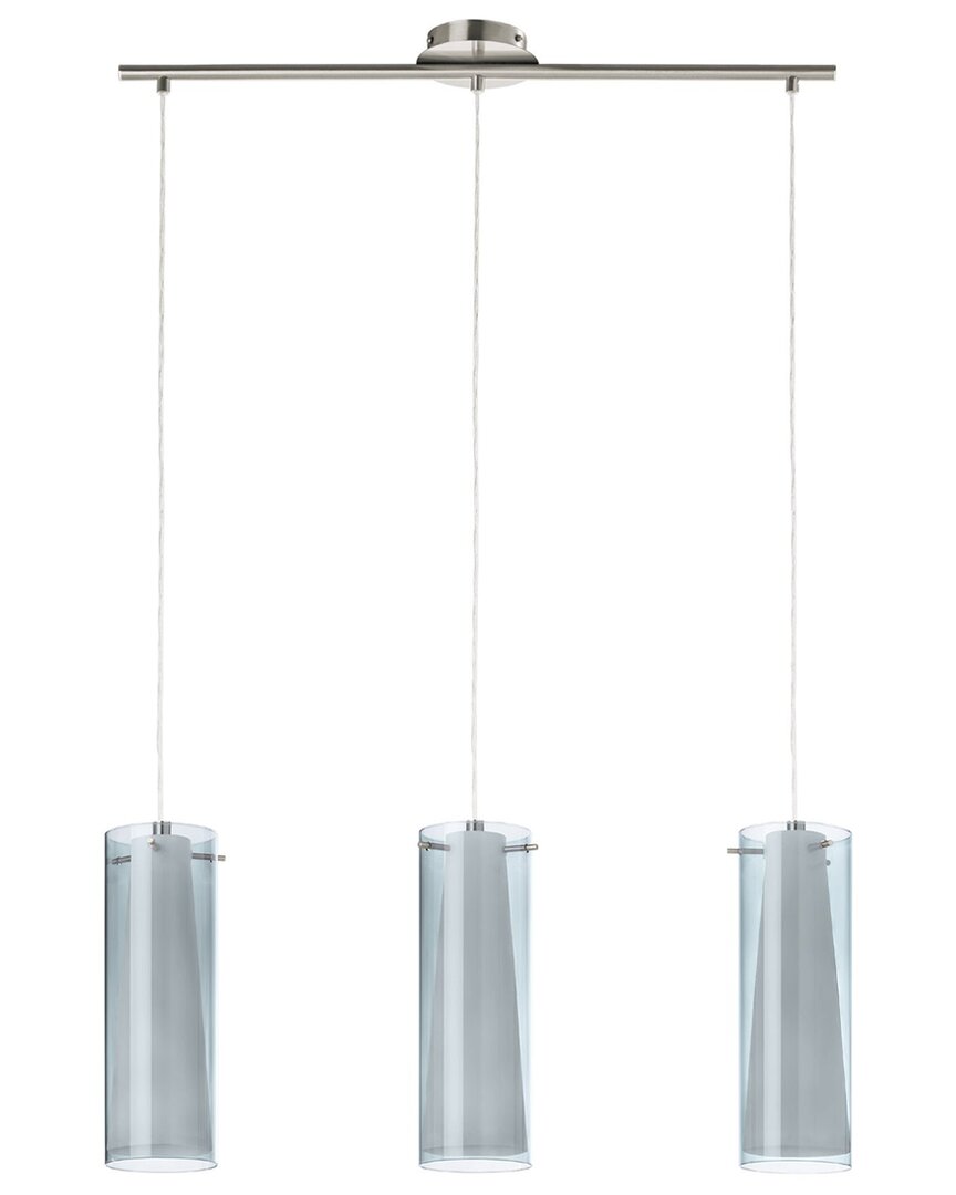 Eglo Pinto Nero 3 Light Linear Pendant With Matte Nickel Finish & White Glass Surrounded By Smoked G
