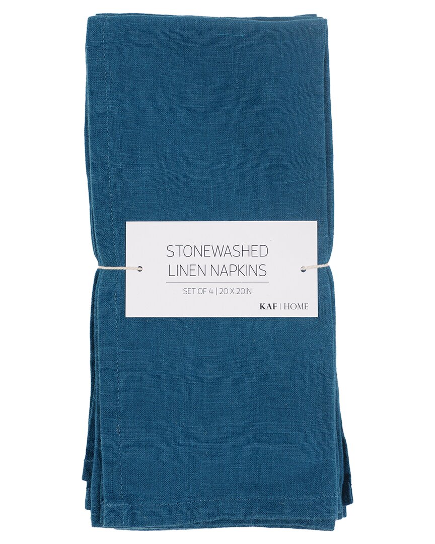 Kaf Home Set Of 4 Stonewashed Linen Napkins In Blue