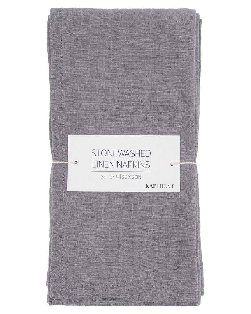 Kaf Home Set Of 4 Stonewashed Linen Napkins In Grey