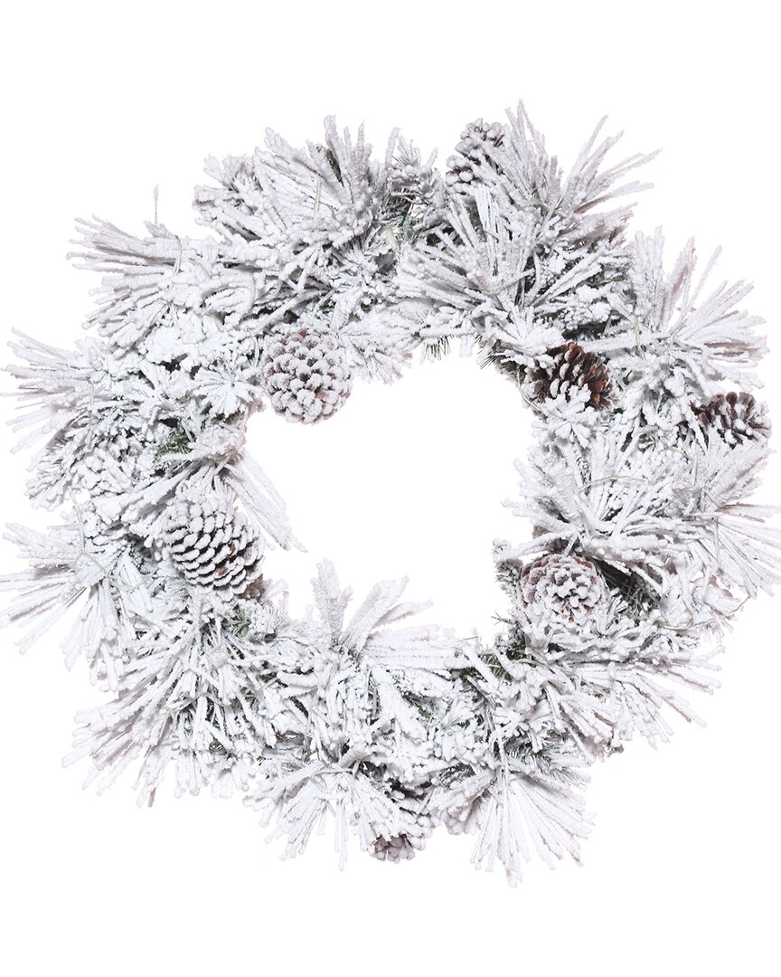Vickerman 24in Flocked Atka Artificial Christmas Wreath In White