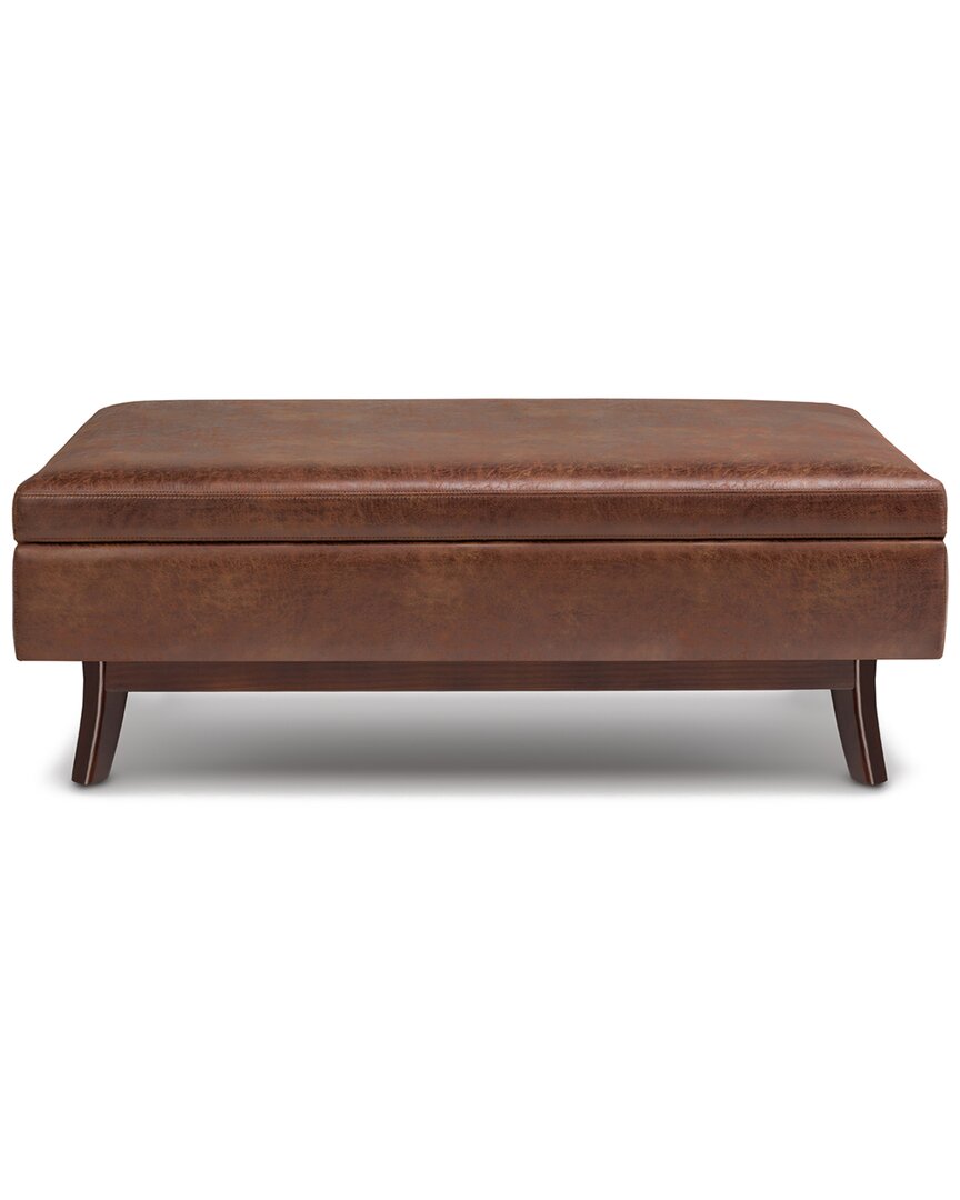 Simpli Home Owen 48in Mid Century Modern Rectangle Rectangular Storage Ottoman In Brown