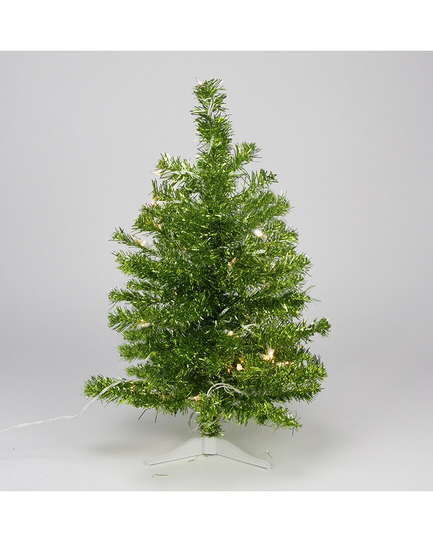 NORTHLIGHT NORTHLIGHT 2FT PRE-LIT PARADISE LIME GREEN TINSEL PINE ARTIFICIAL TREE