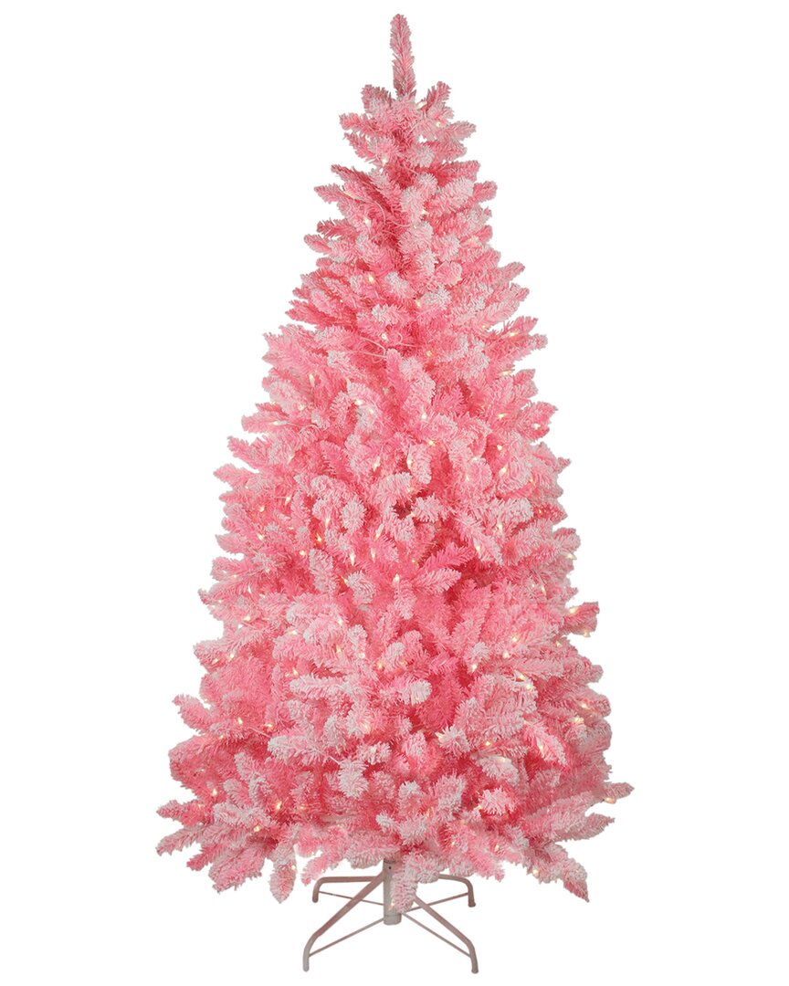 Northlight 7ft Pre-lit Medium Flocked Pink Artificial Christmas Tree