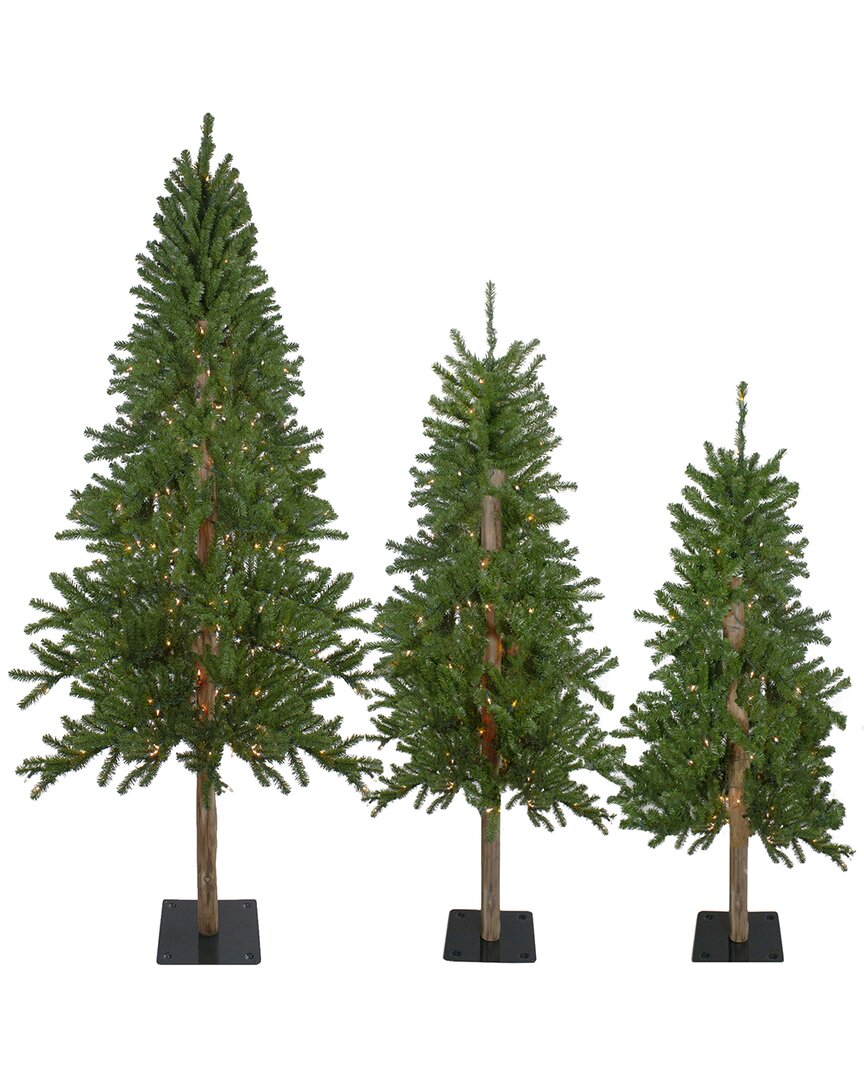 NORTHLIGHT NORTHLIGHT SET OF 3 PRE-LIT SLIM ALPINE ARTIFICIAL CHRISTMAS TREE