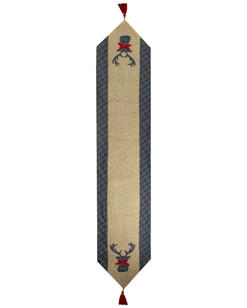 NORTHLIGHT NORTHLIGHT 80IN BURLAP & PLAID REINDEER CHRISTMAS TABLE RUNNER