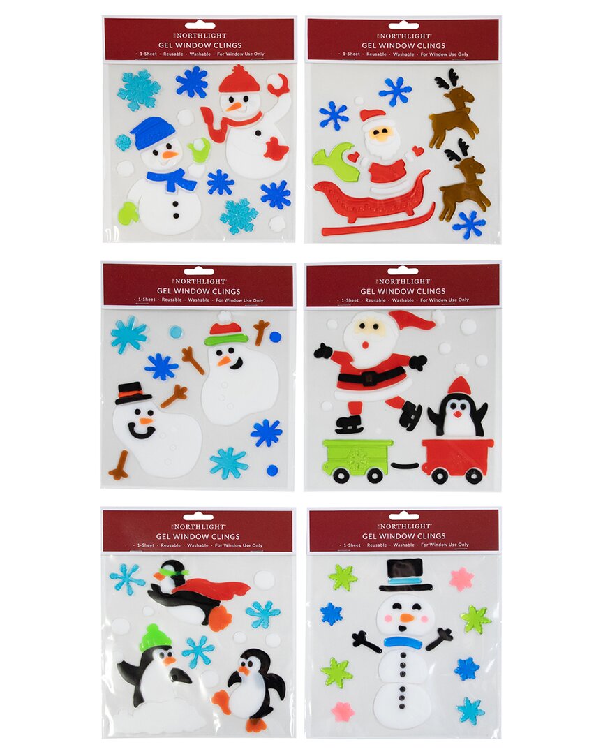 Northlight Double Sided Christmas Gel Window Clings, Set Of 6