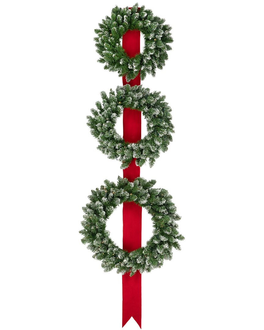 Northlight Set Of 3 Pre-lit Flocked Wreaths On Ribbons