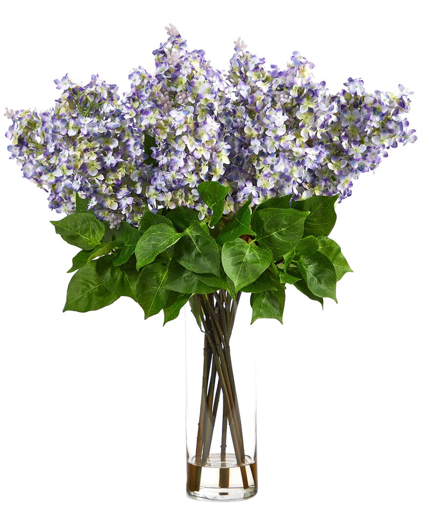 Nearly Natural 24in Artificial Lilac Arrangement With Cylinder Glass Vase