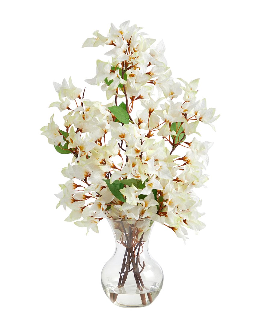 Shop Nearly Natural 22in Artificial Bougainvillea Arrangement With Fluted Glass Vase