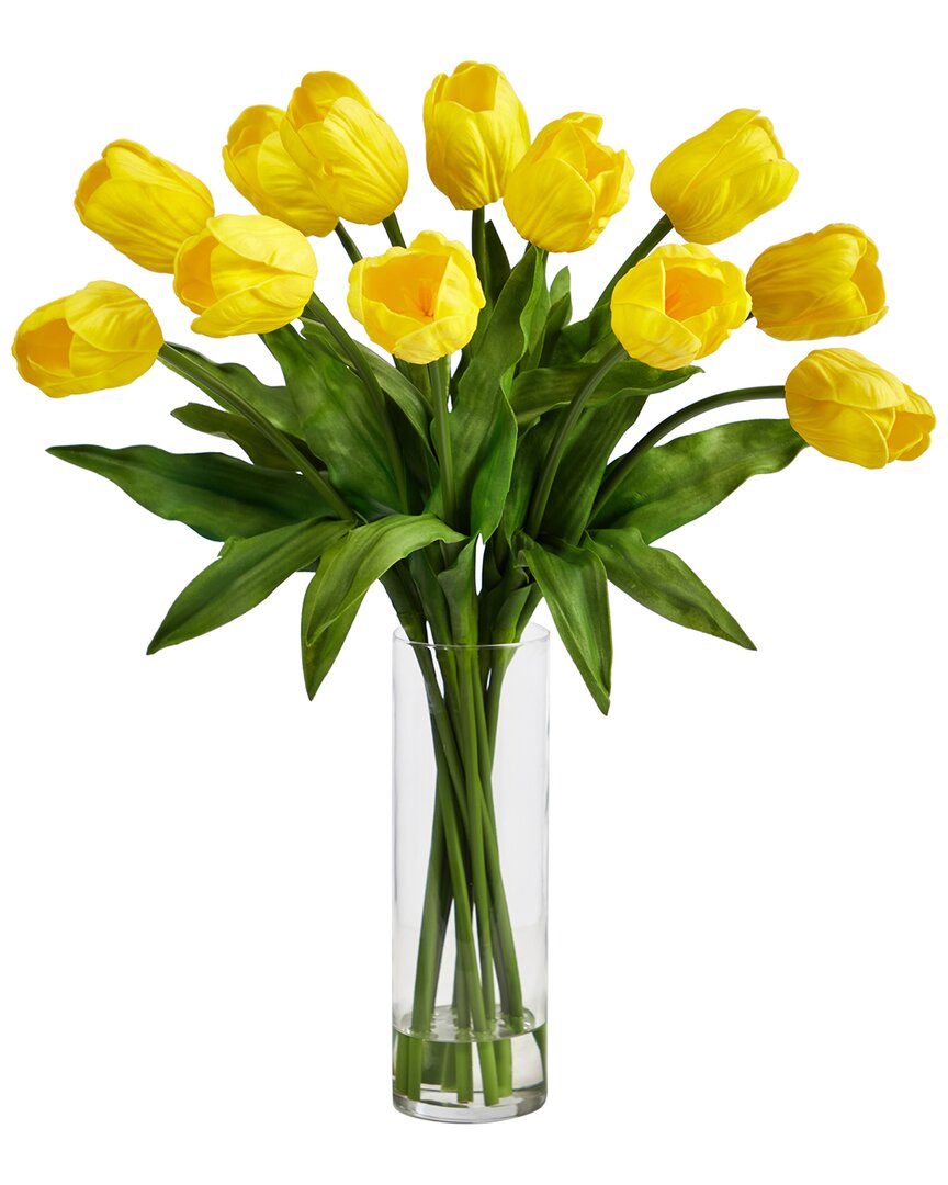 Nearly Natural 23in Artificial Tulip Arrangement With Cylinder Glass Vase