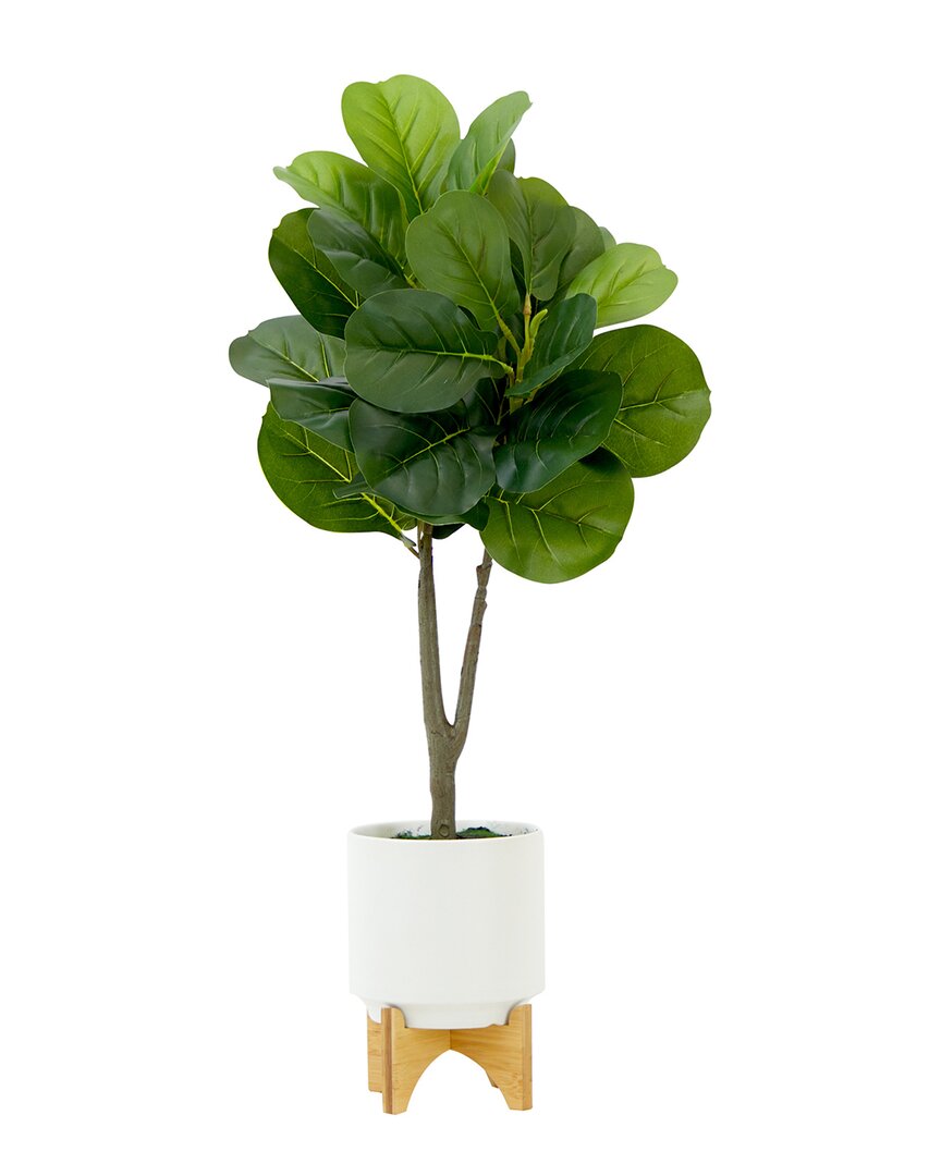 Nearly Natural 33in Artificial Fiddle Fig With Stand Planter In Green
