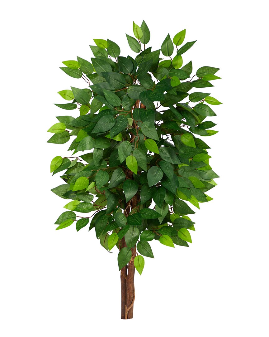 Nearly Natural 3ft Artificial Double Trunk Ficus Tree In Green