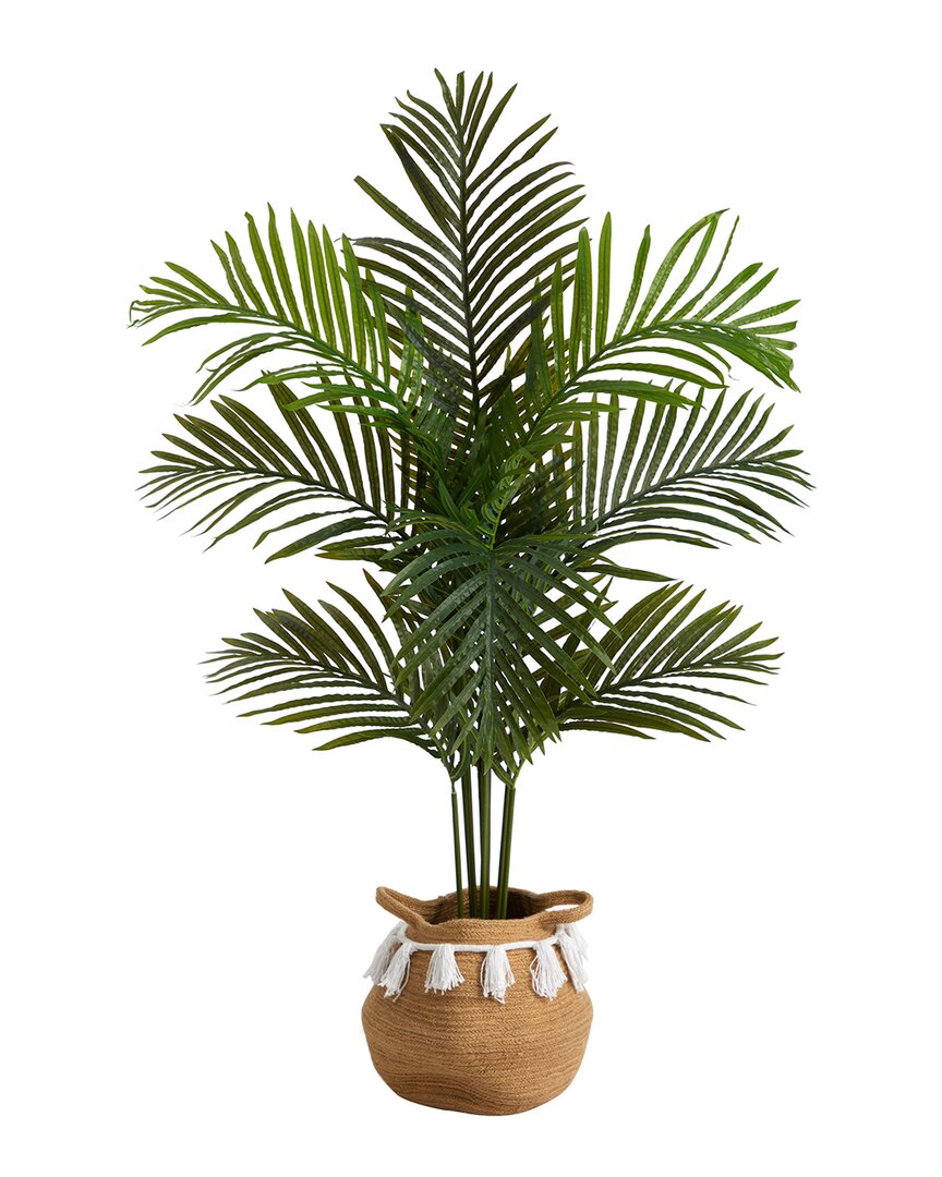Nearly Natural 4ft Artificial Paradise Palm Tree With Handmade Tassel Basket In Green